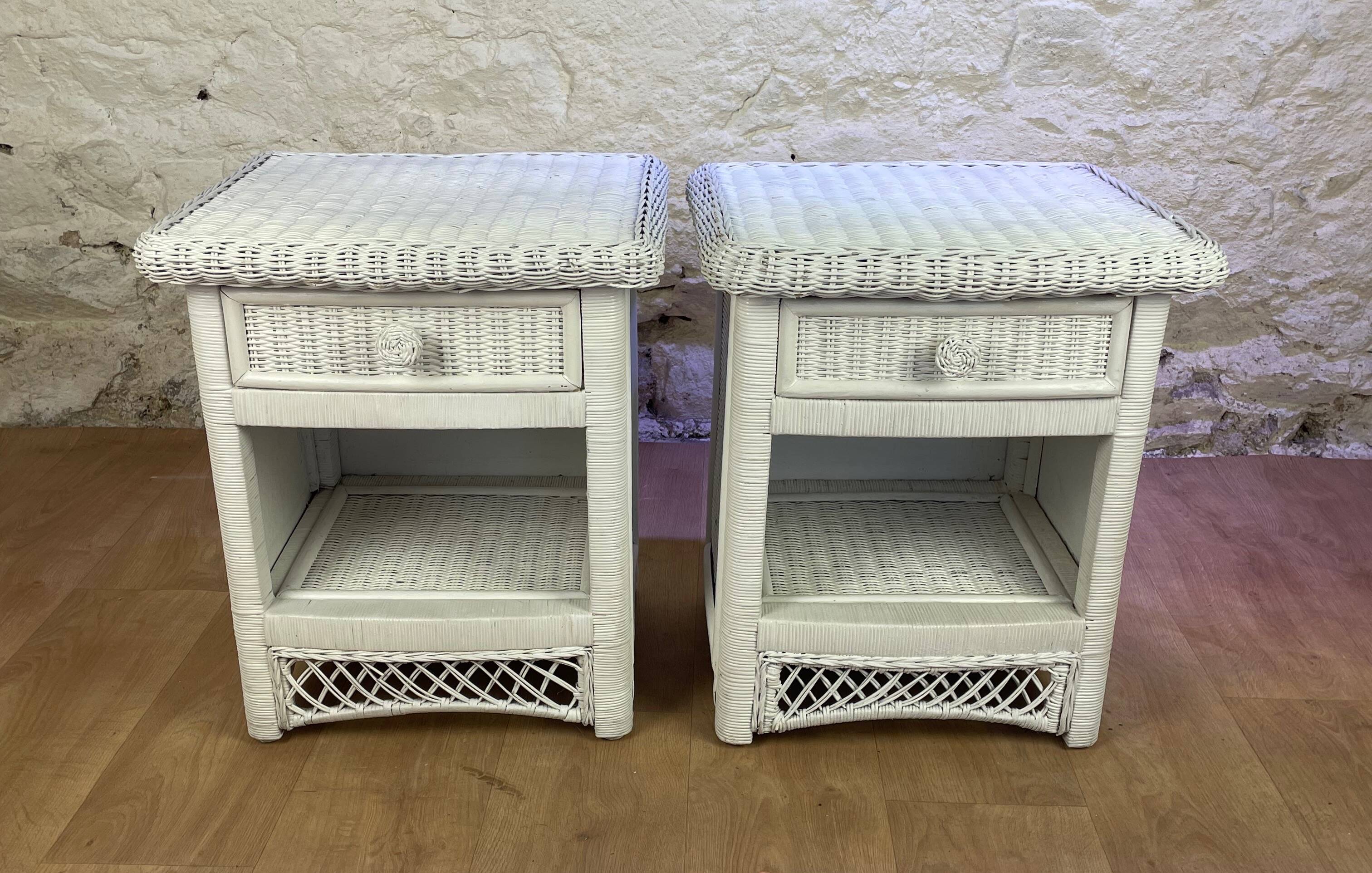 Pair of white wicker bedside tables from the 70s