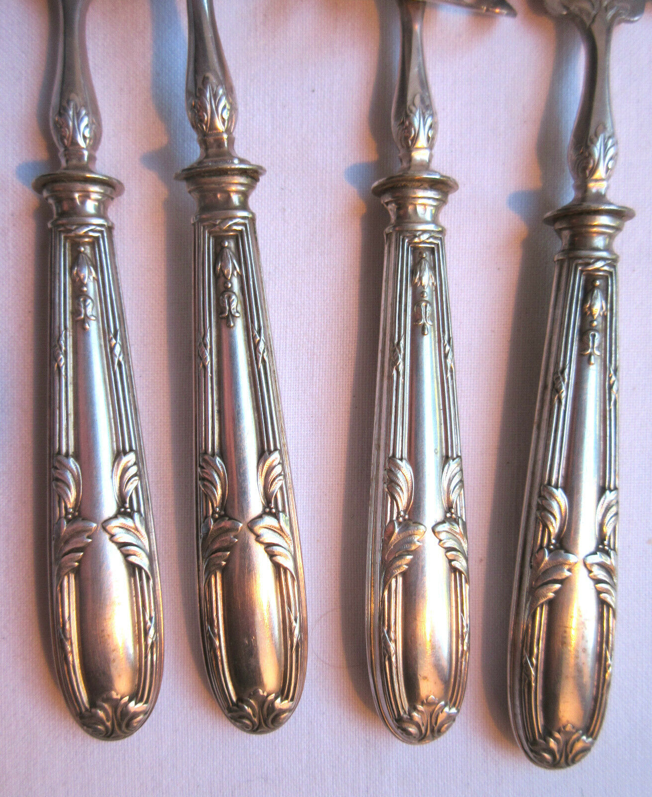 Art Nouveau cute service, 4 filled silver cutlery, chiseled, hallmark