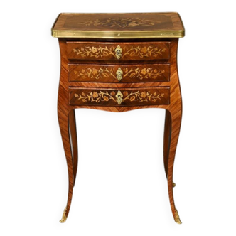 Bedside table in rosewood and palisander, Louis XV style – Late 19th century
