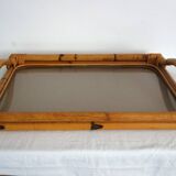 Vintage bamboo tray with smoked glass from the 70s