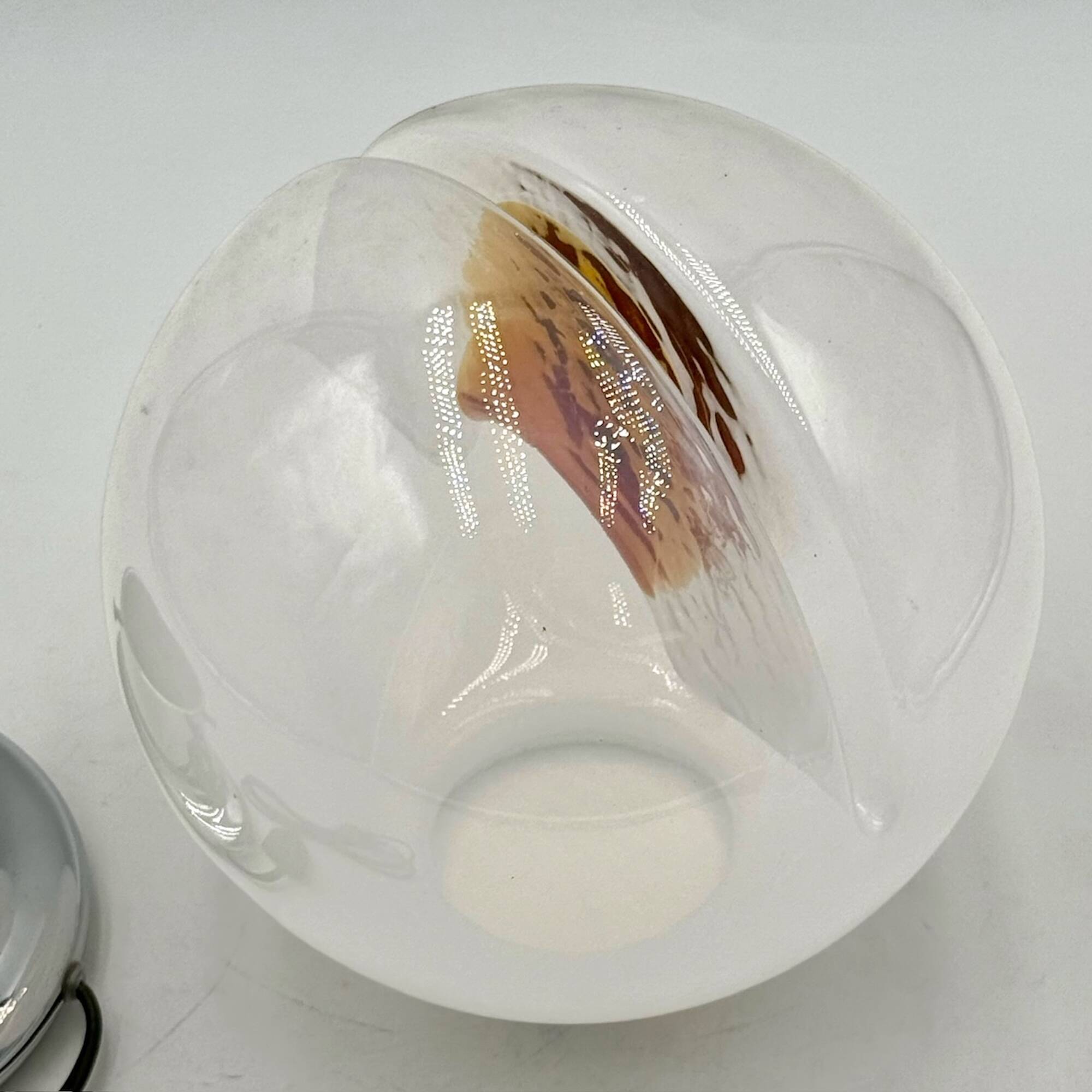 Italian Glass Lamp with Orange Details and Chrome Base, 1970s