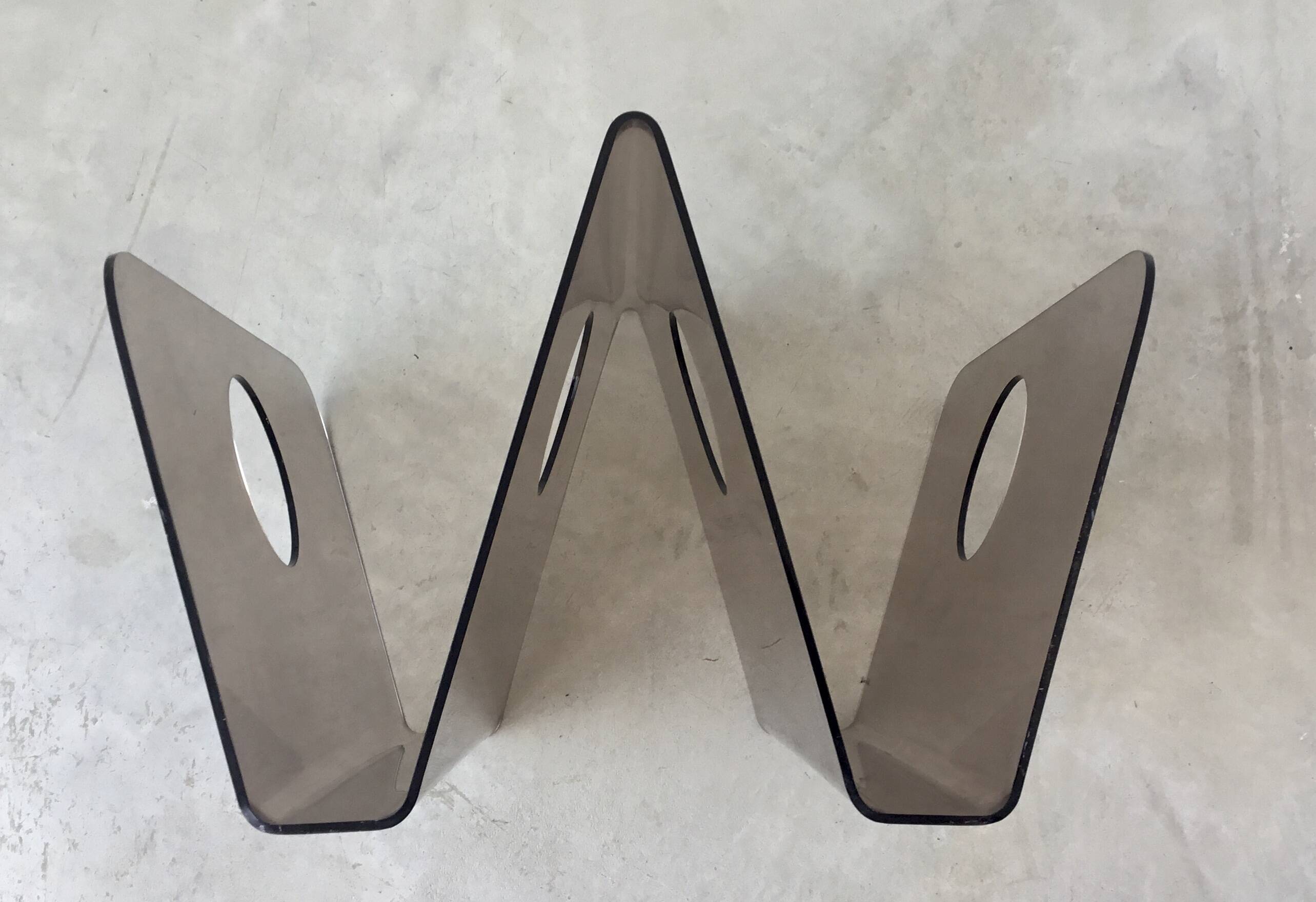 Acrylic magazine rack in the shape of a W - 1970s design.