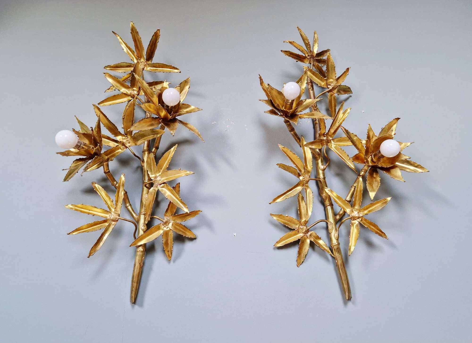 Large pair of brass wall sconces, Maison Jansen, 1960-70