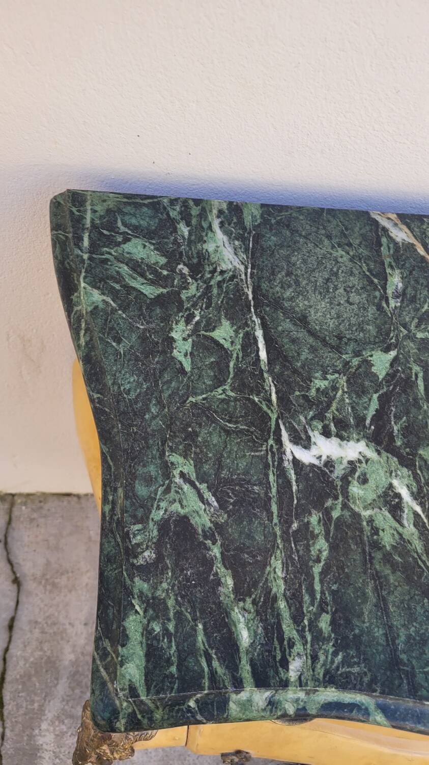 Curved Louis XV style chest of drawers in elm burl and bronze marquetry