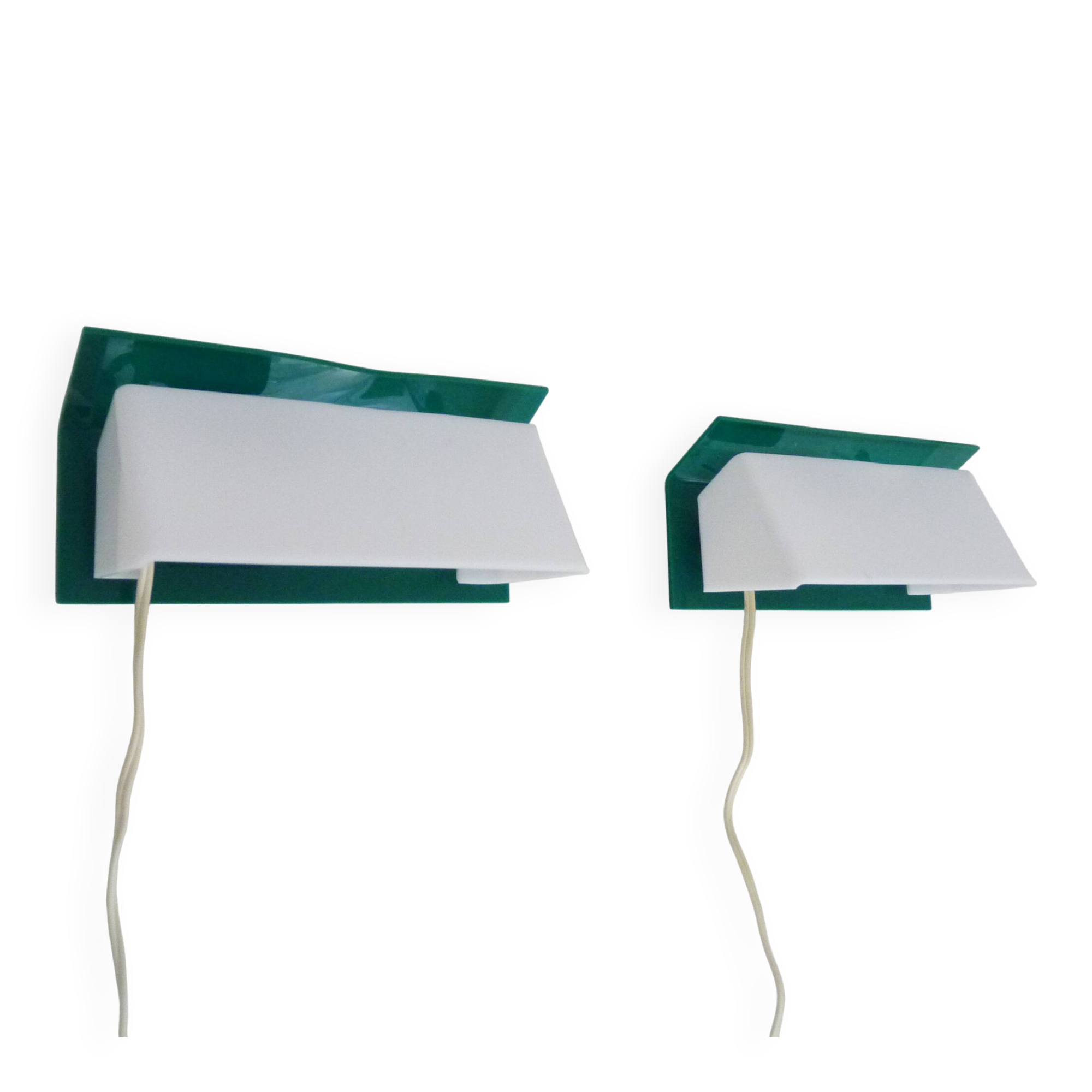 Pair of wall sconces with Scandinavian green and white shutters. 1980s.
