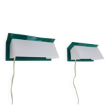 Pair of wall sconces with Scandinavian green and white shutters. 1980s.