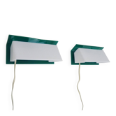 Pair of wall sconces with Scandinavian green and white shutters. 1980s.