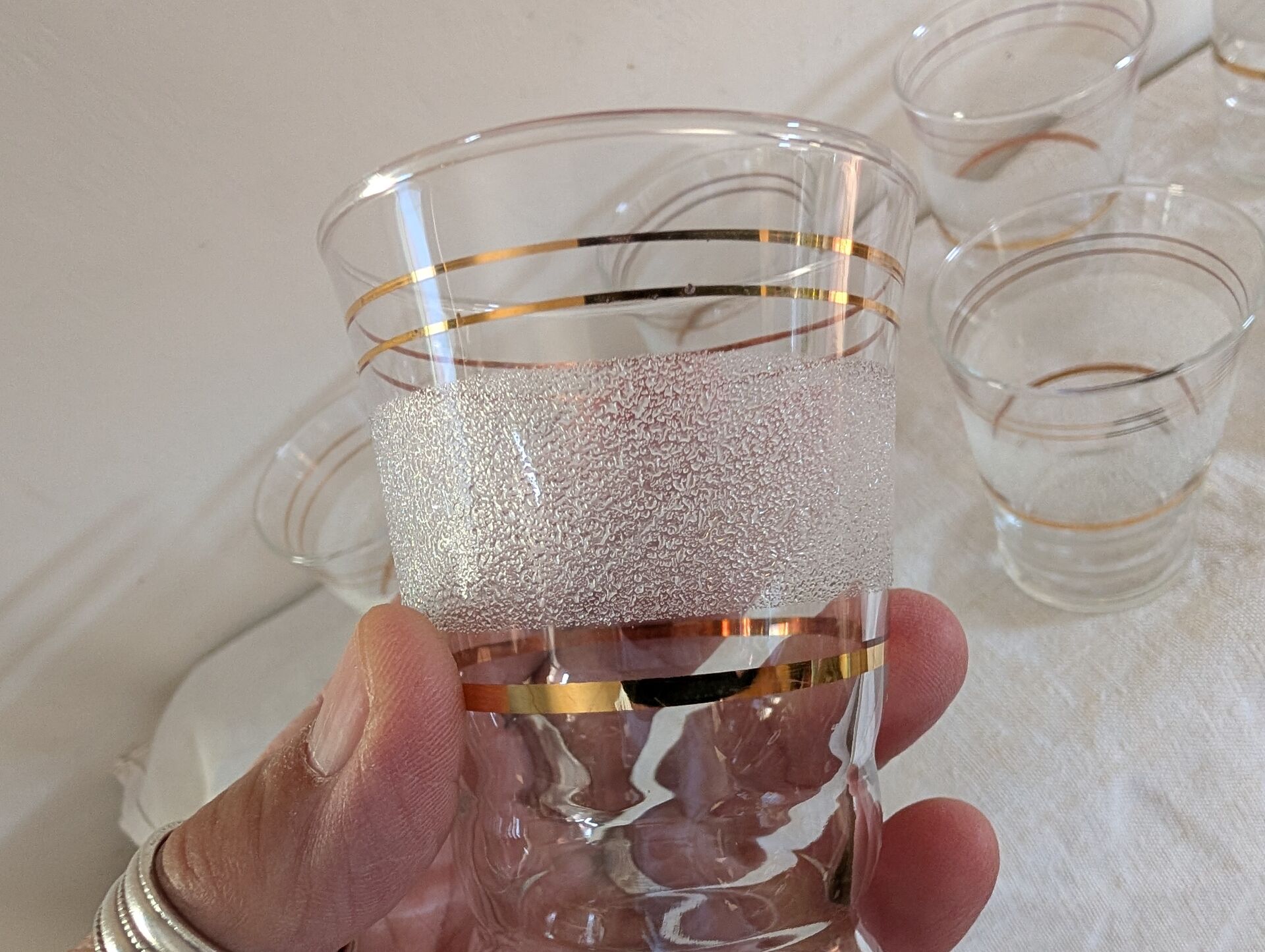 frosted glasses with golden trim, 1950s-60s
