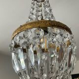 Hot air balloon chandelier with crystal and brass tassels