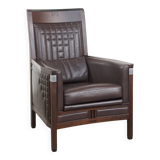 Art Deco armchair with dark brown leather