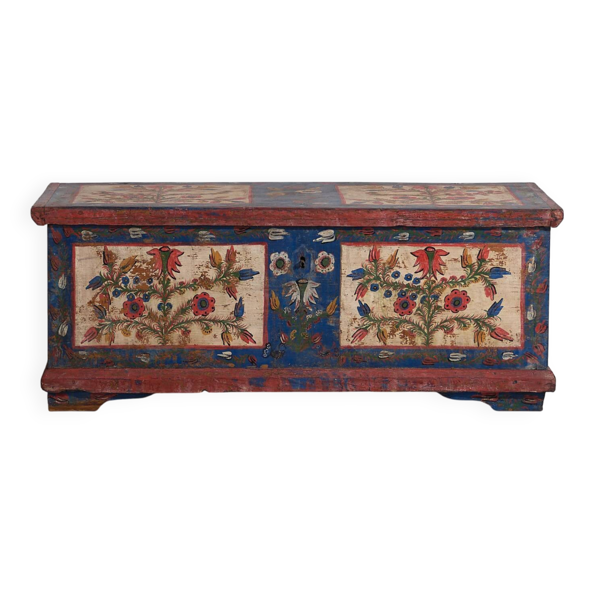 Antique blue folk art style chest (c.1920)