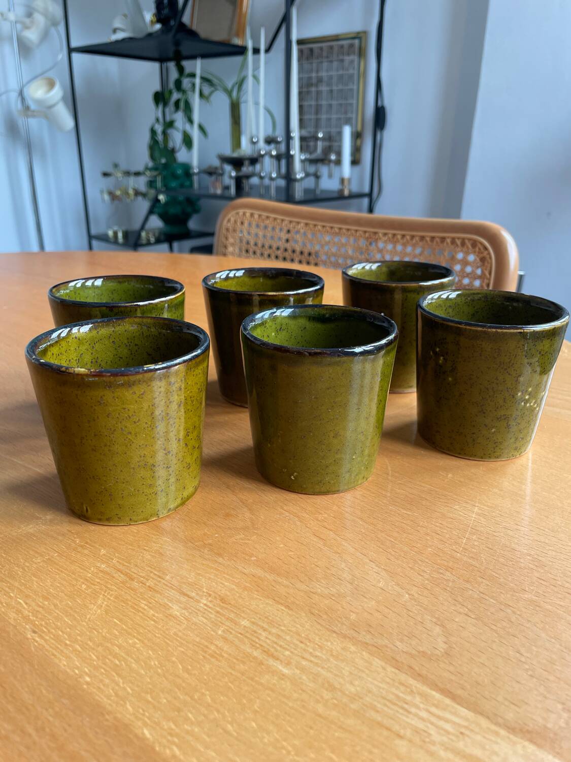 Mugs cups enameled stoneware 60s vintage