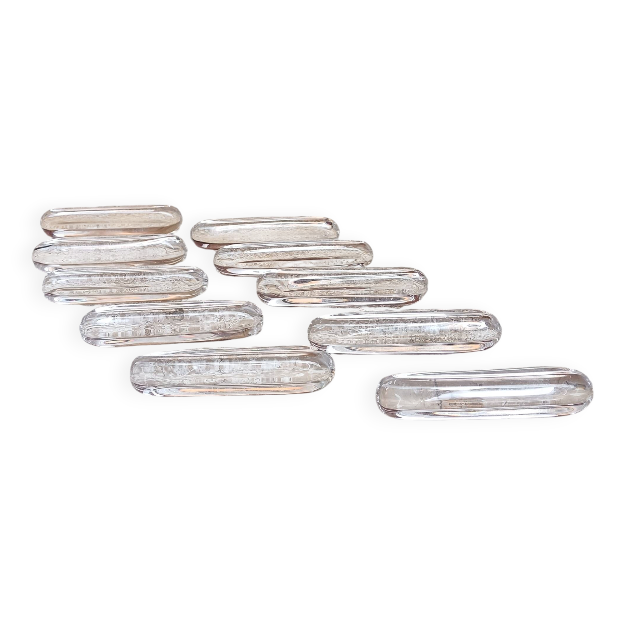 Set of 10 crystal knife rests by Daum.