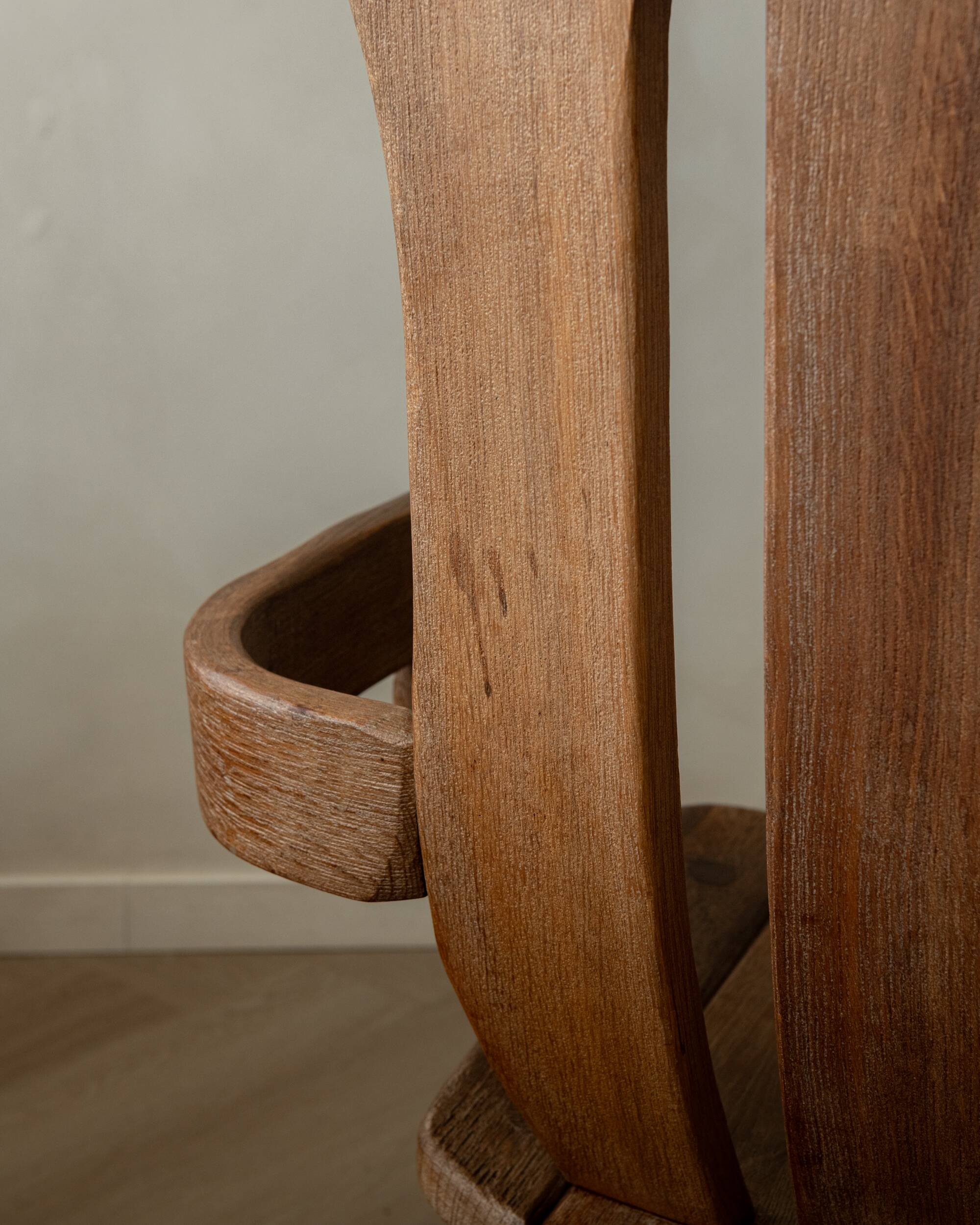 Brutalist Oak Armchair with Sculptural High Back by De Puydt, 1960s