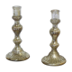 Pair of candle holders in eglomerized glass