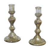 Pair of candle holders in eglomerized glass