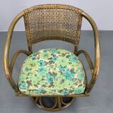 1980s Set of Four Rattan Armchairs with Fabric Pillows
