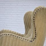 1960s, Danish armchair, light green furniture velour, beech wood.