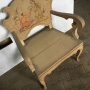 Chair or throne in Chinese lacquer wood from Vietnam, vintage, signed painting