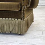 1970s, Danish armchair, green furniture velour, ash wood legs.