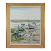 Painting “Boats at Low Tide”, signed J-P. Guinegault – 2nd part 20th century