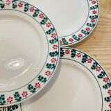 5 assiettes en faience a motif fleurs rouge et vert - ceranord-made in france