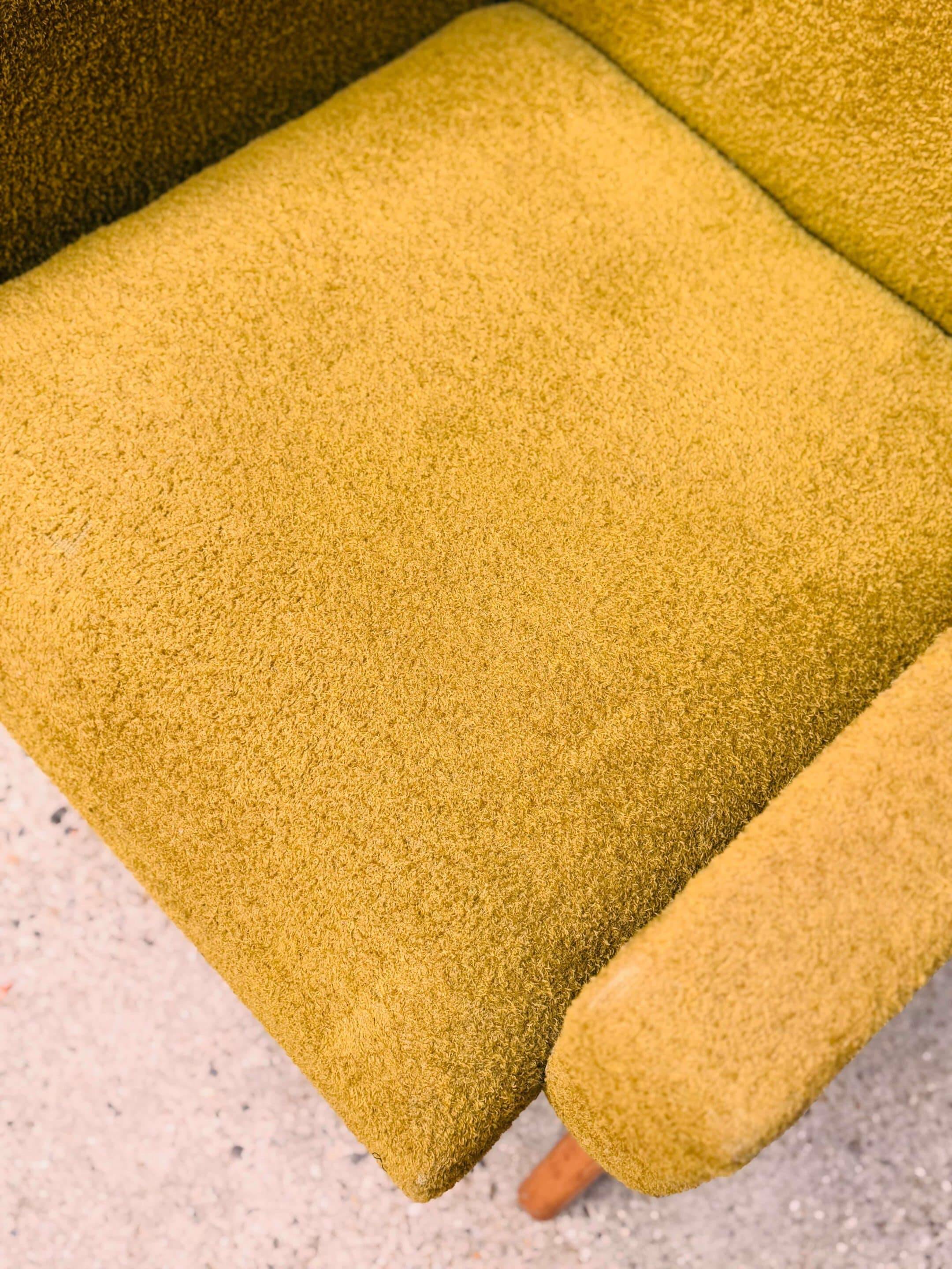 Vintage 60s armchair in cumin yellow terry fabric