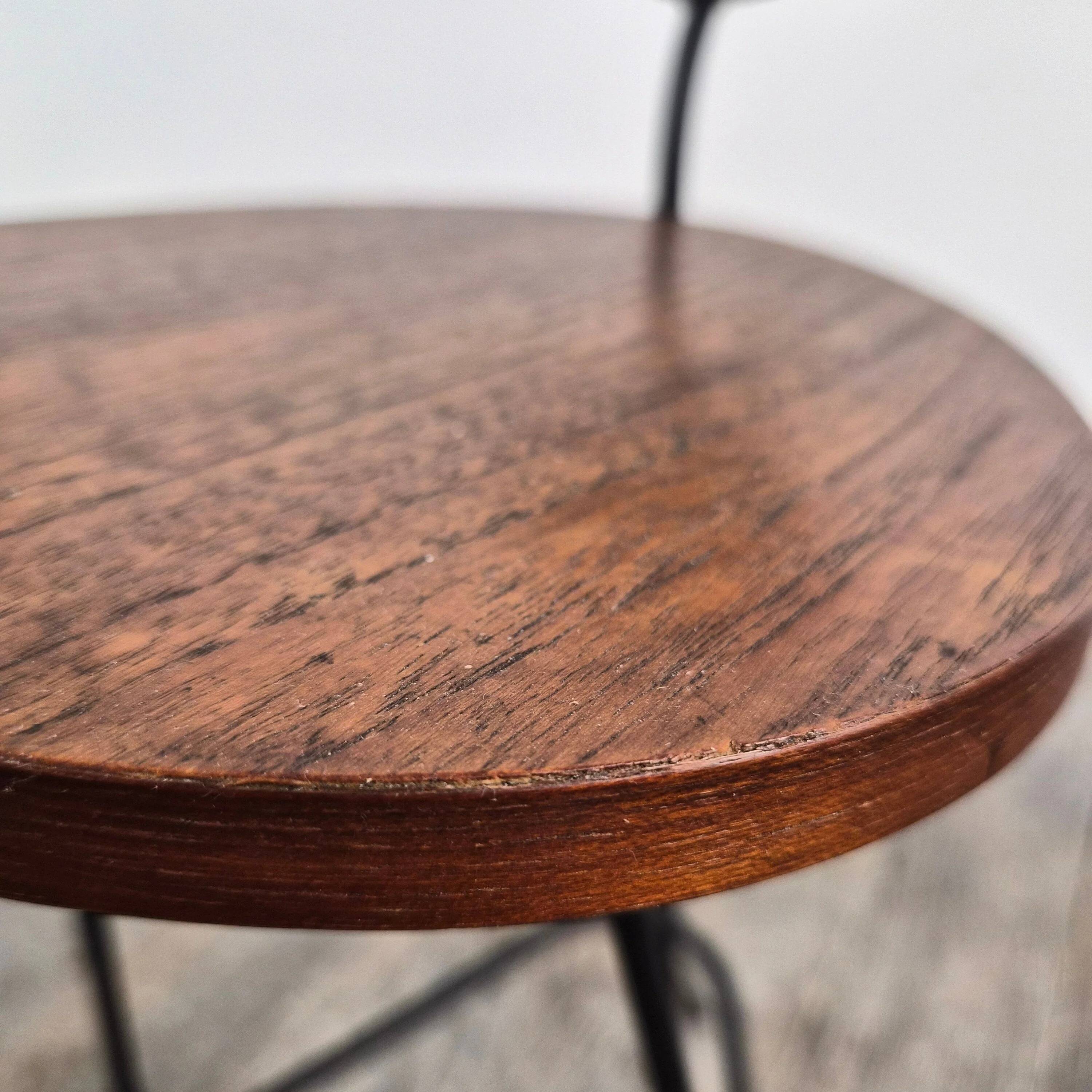 Small side table, magazine rack and ashtray in iron and teak, Denmark, 1950.