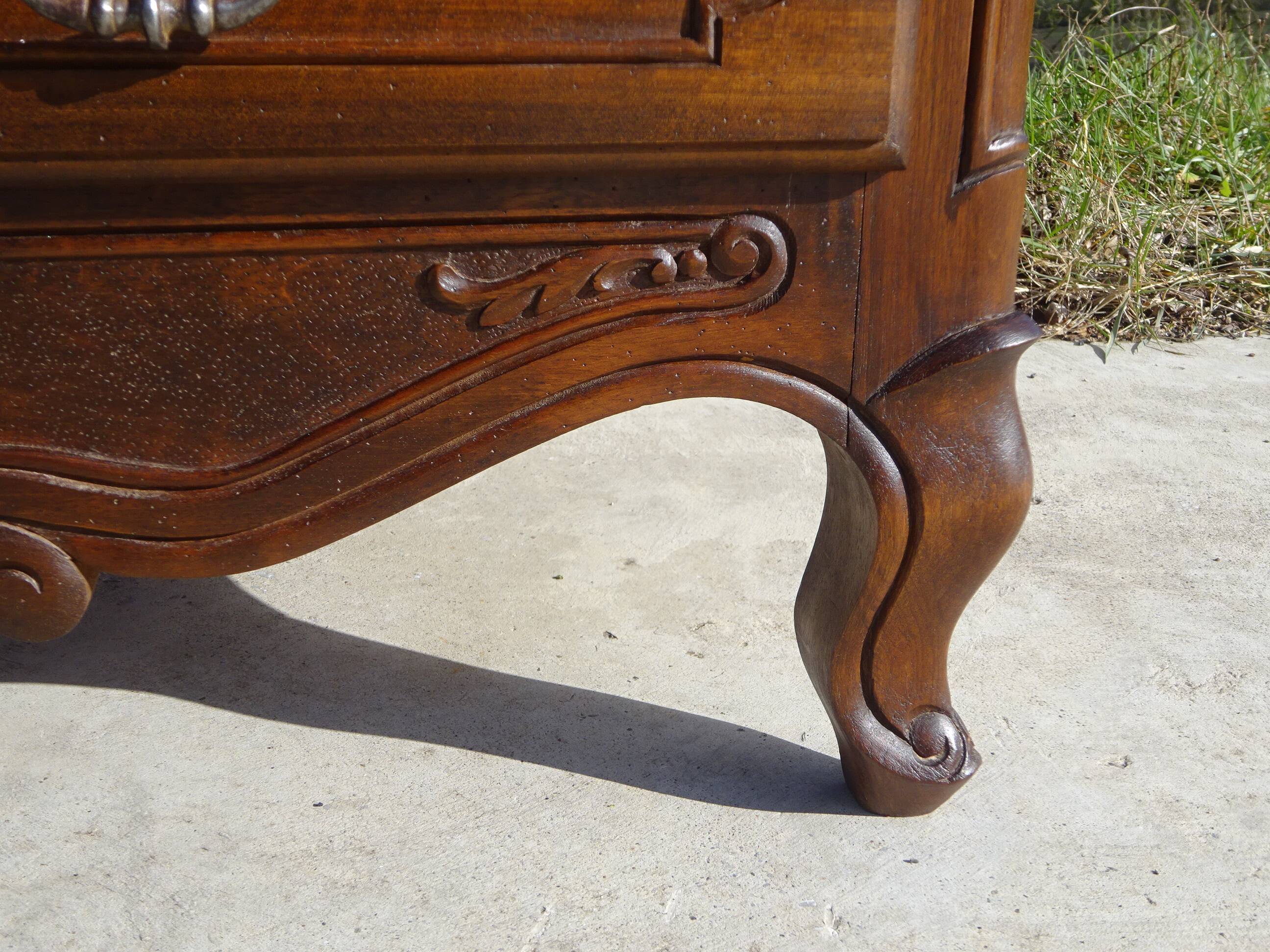 3-in-1 furniture: chest of drawers, secretary, and display cabinet, in walnut.