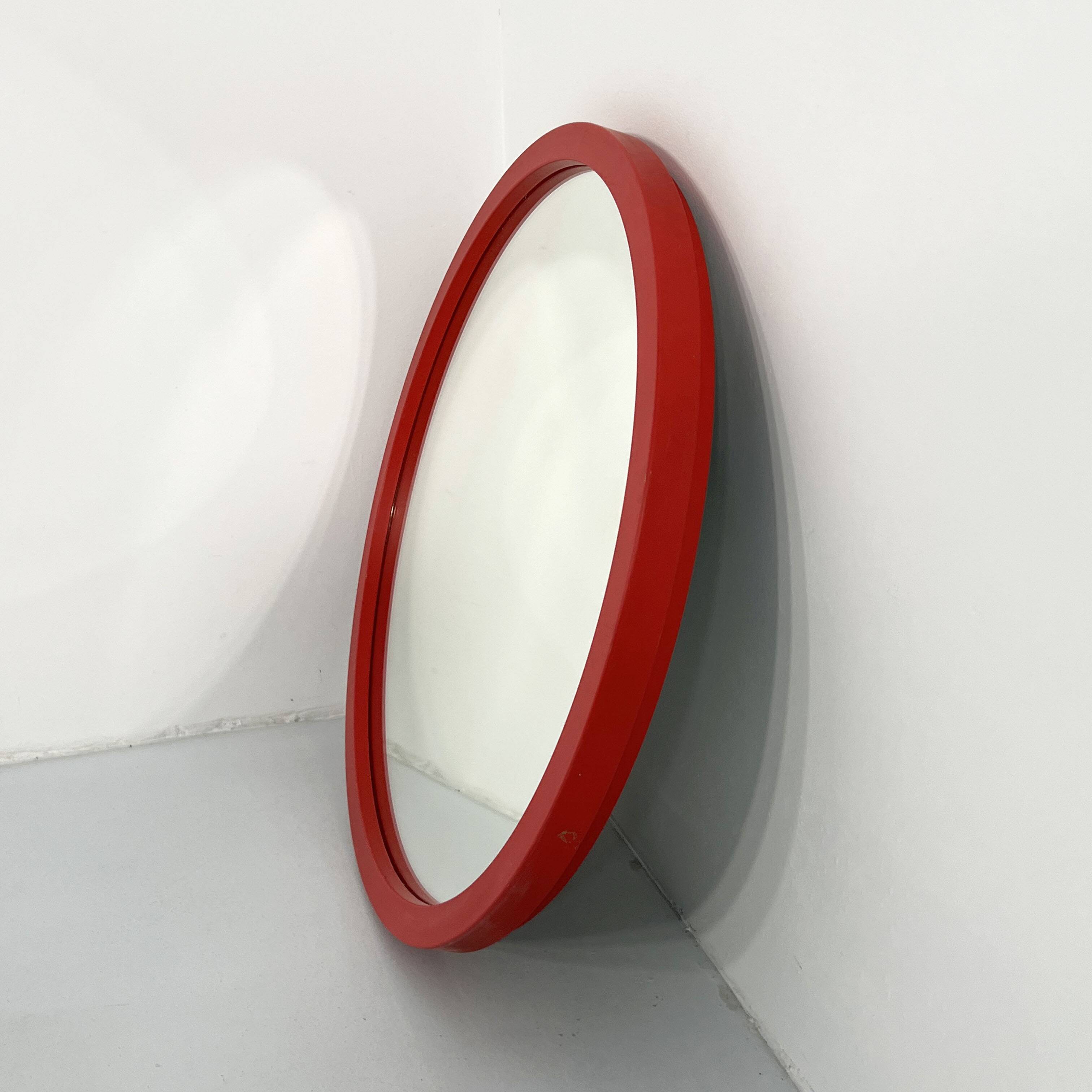 Kartell red round mirror 1980s