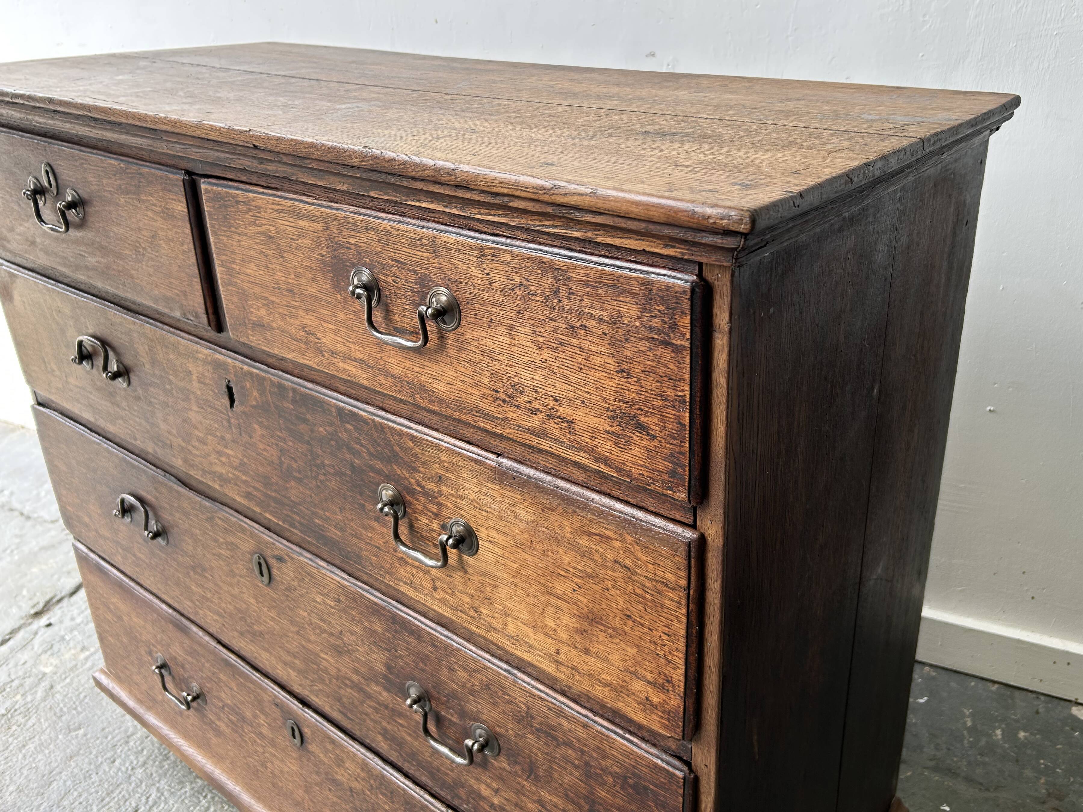 Antique Georgian Oak Chest of Drawers Swan Neck Handles circa 1760-1800