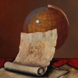 20th century Italian still life painting with musical instruments