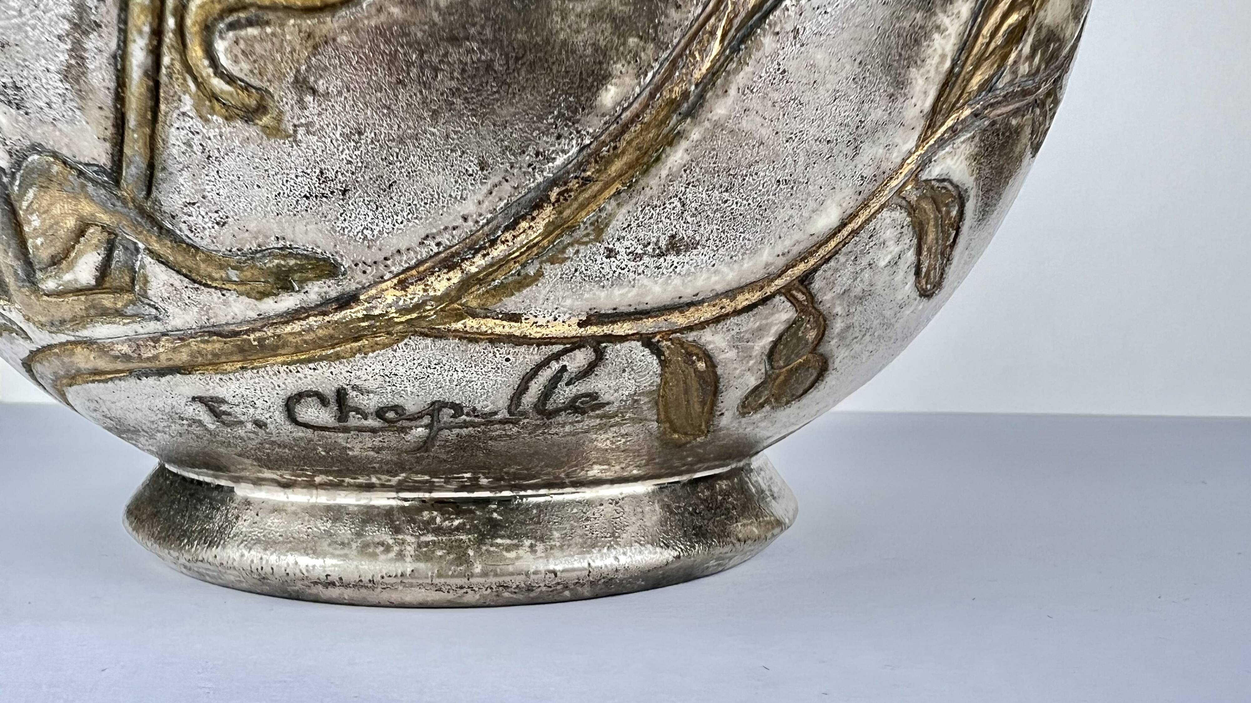 Art Nouveau monkey and plant vase E.Chapelle