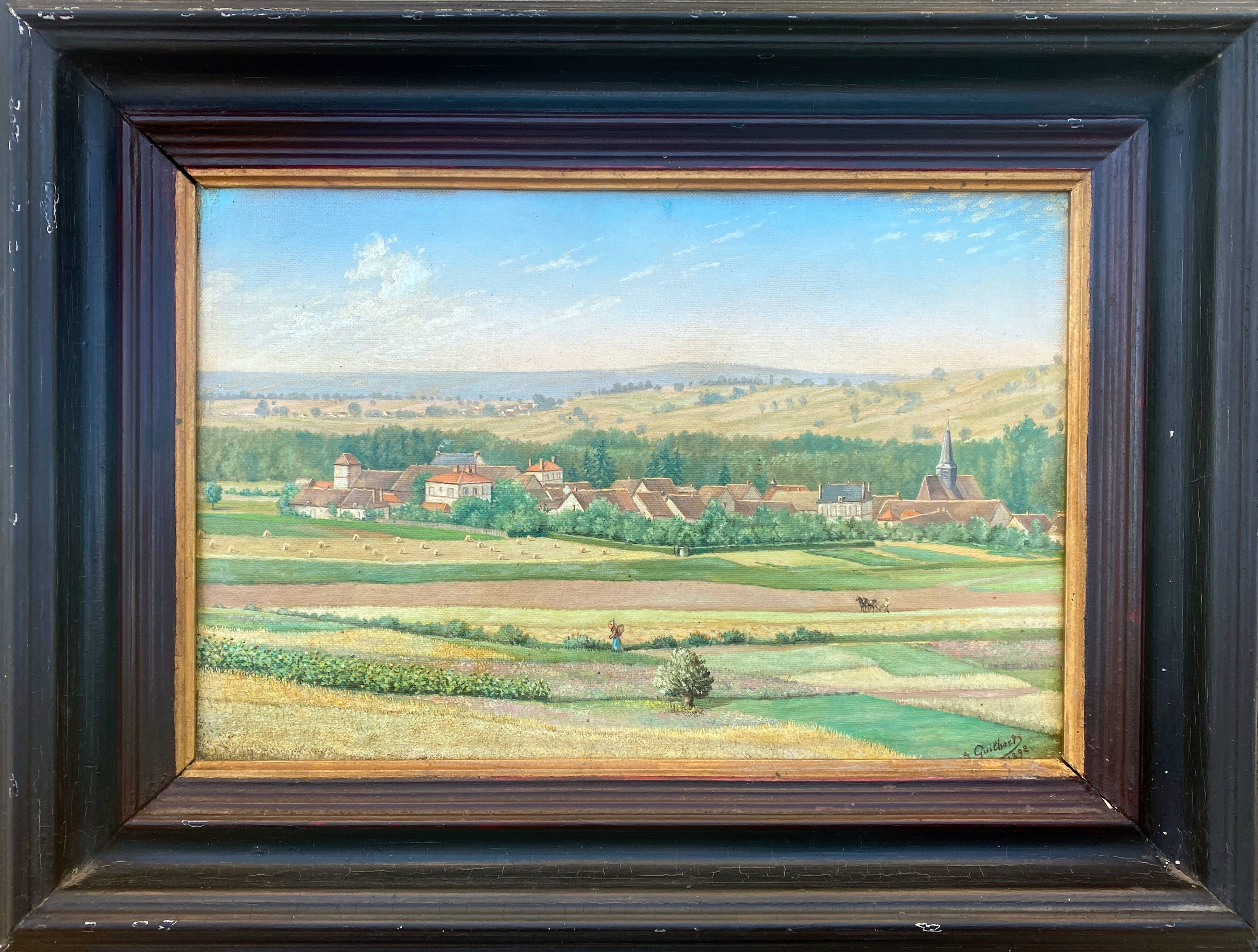 Impressionist painting HST Landscape with vines A. Guilbert 1892 éc. Chatou