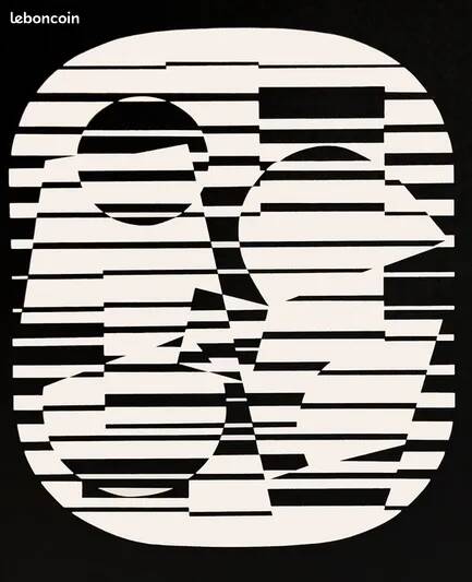 Linear silkscreen print by Victor Vasarely, circa 1970, op art