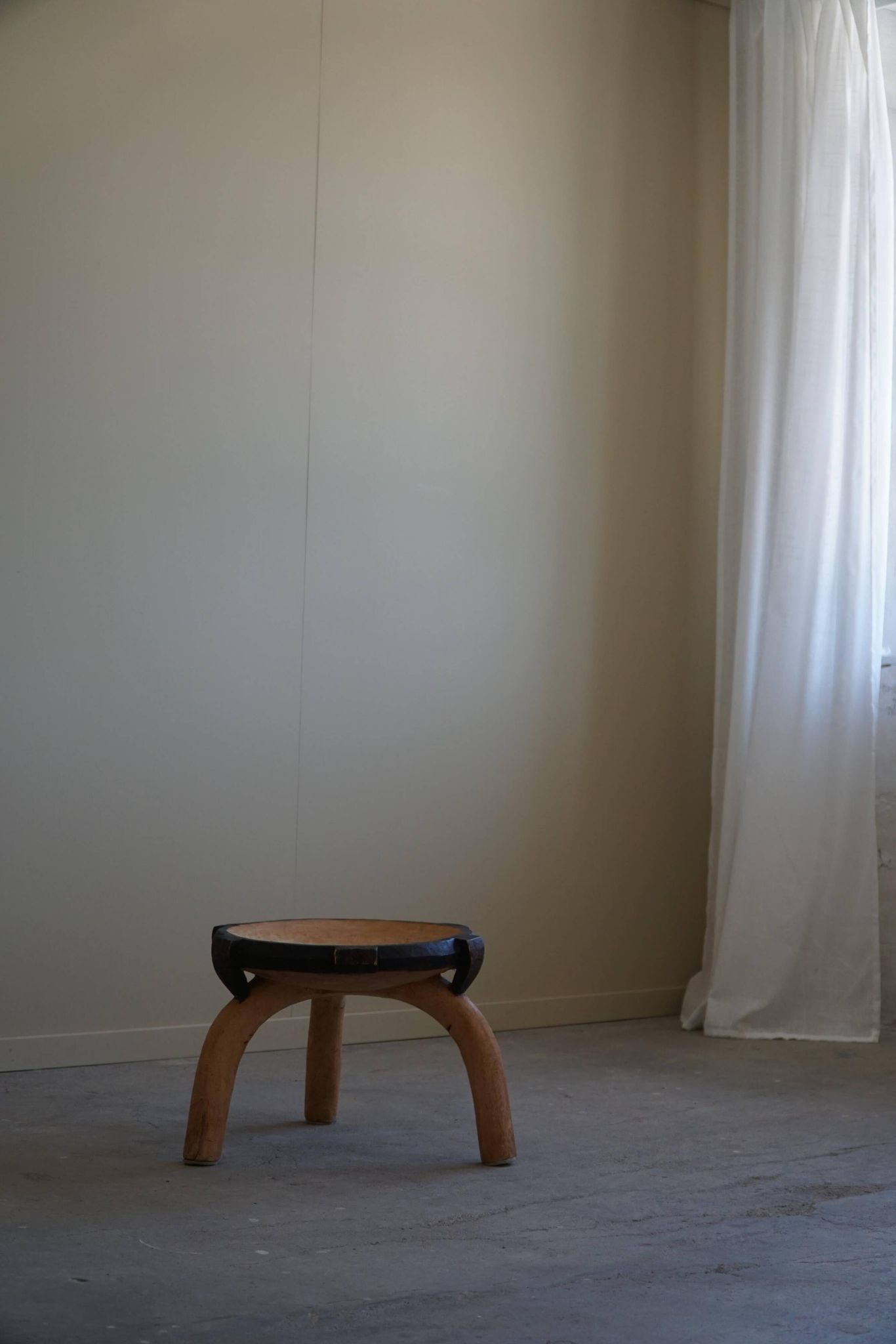Wabi Sabi tripod stool / Solid wood side table, Scandinavia, 1950s
