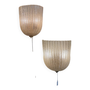 Paire d’appliques Murano Barovier & Toso en verre texturé et laiton