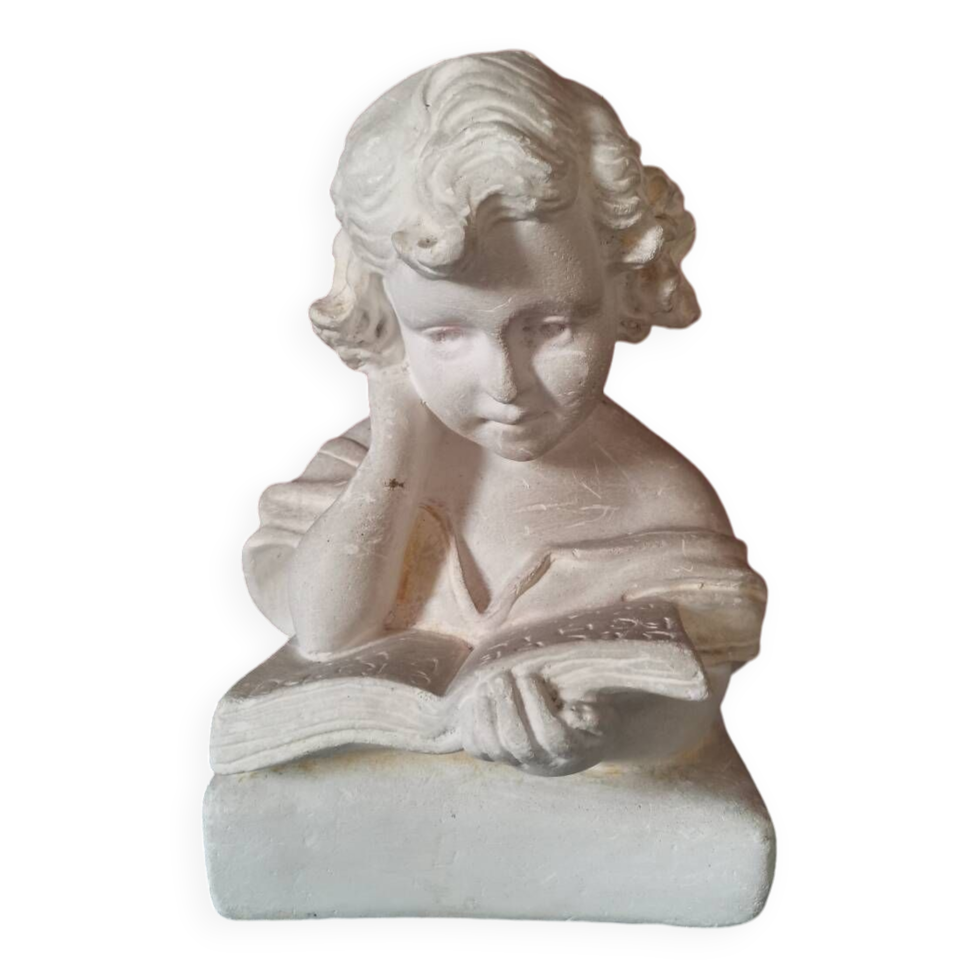 Statue Enfant En Plâtre - Moulage D'art Vintage 24,5 Cm - Sculpture Décorative BE