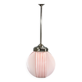 Art Deco Chrome & Opaline Glass Pendant Light, Czechoslovakia