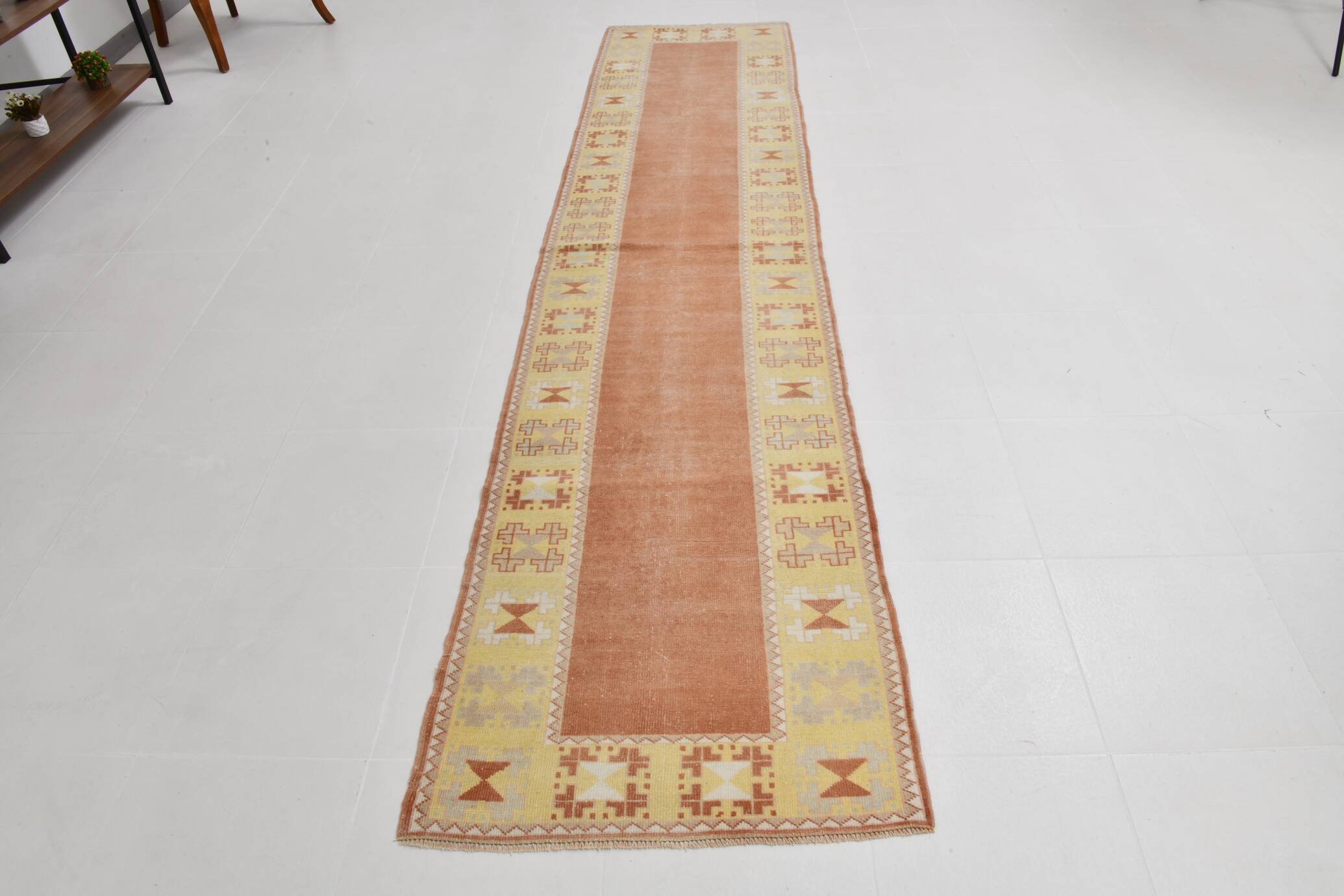 3x11 Pumpkin Orange & Yellow Runner Rug, Handwoven Turkish Runner, 81x344Cm