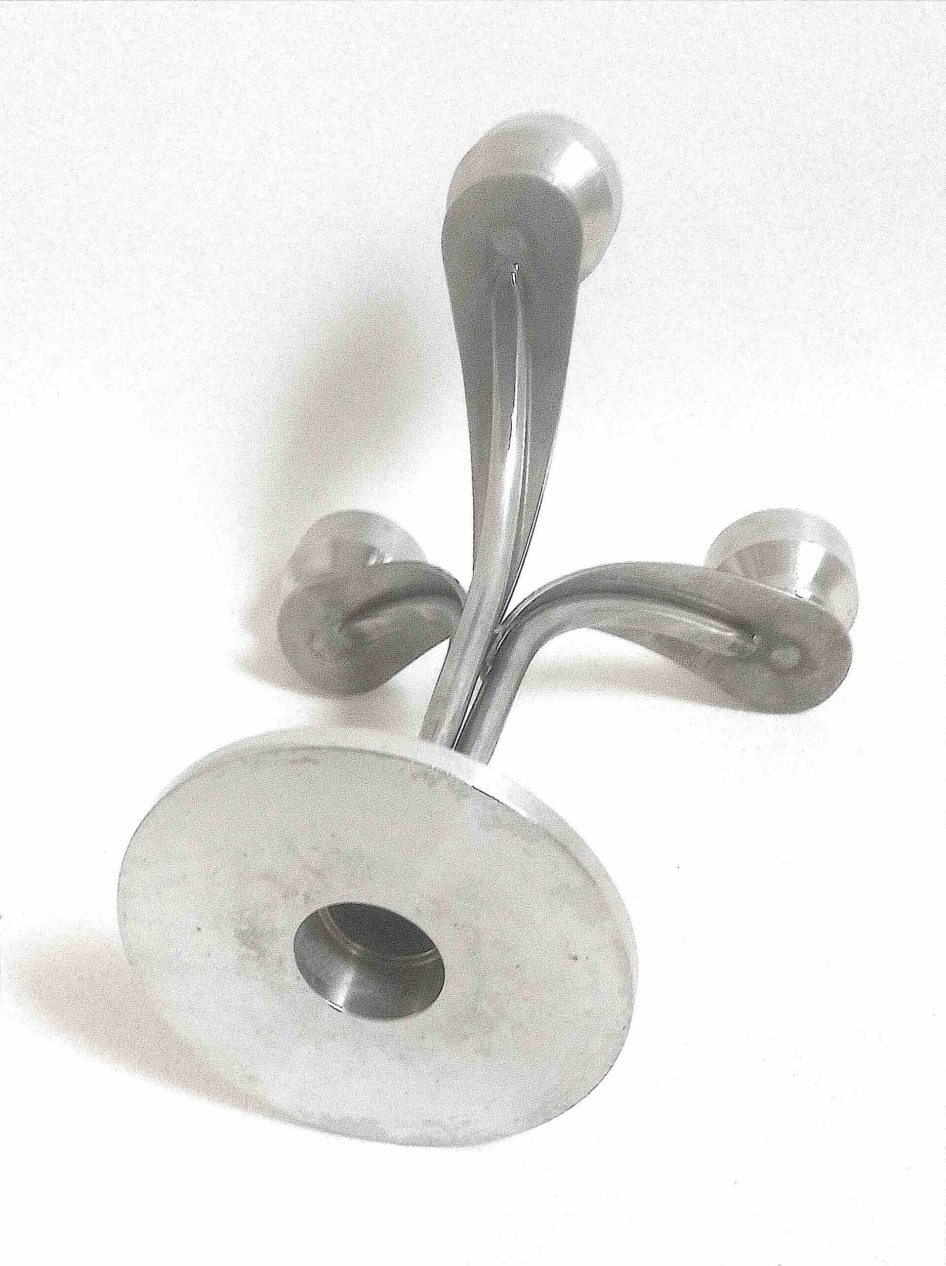 3-light solid stainless steel chandelier Height 22.5 cm Late 1960s