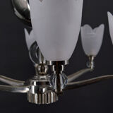 Lustre chromé Art Deco Moderniste à 6 branches, France, circa 1930