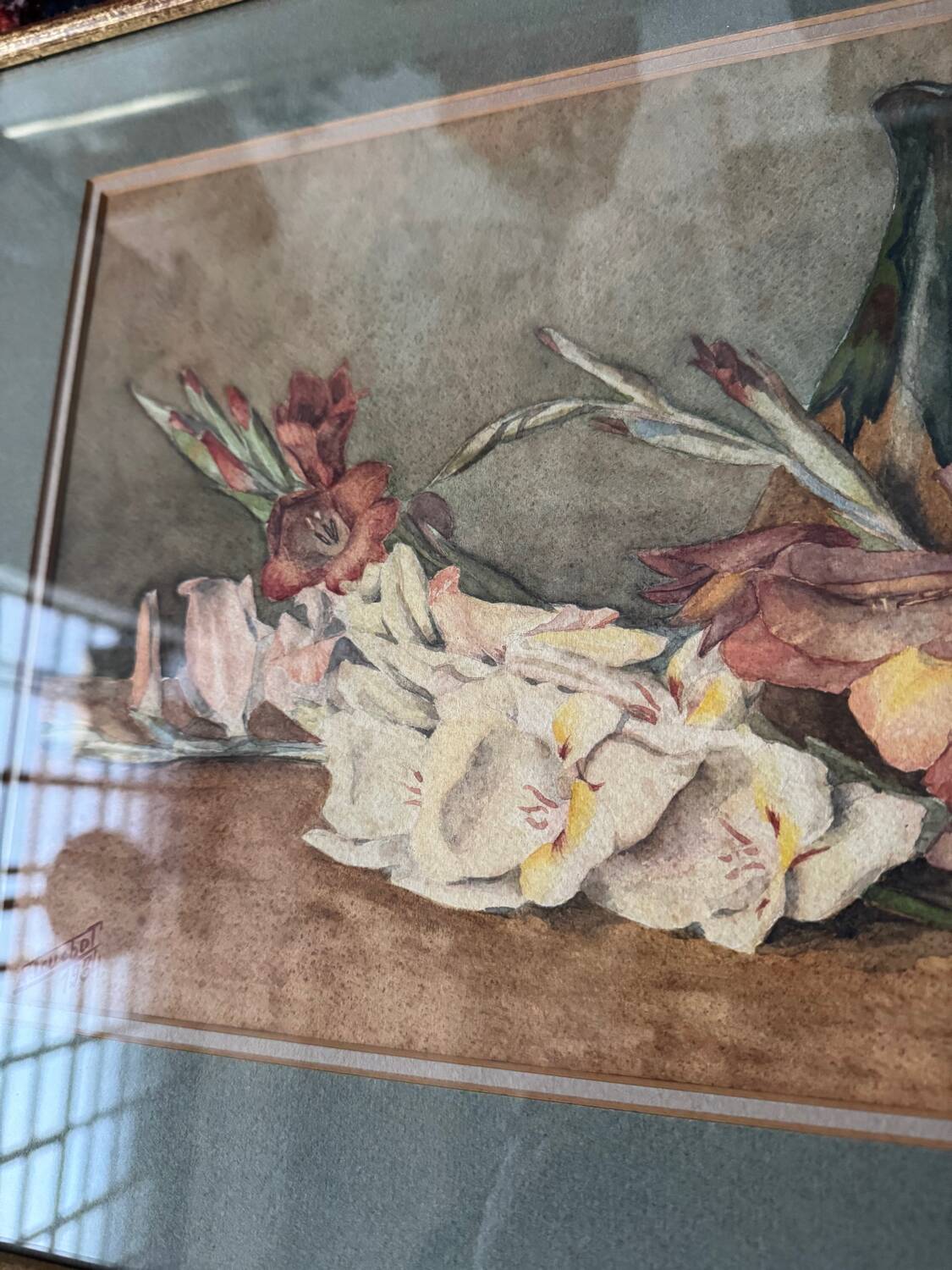 Aquarelle nature morte florale ancienne