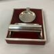 2211869 Vintage, necessary smoker ashtray silver metal red wood circa 1940