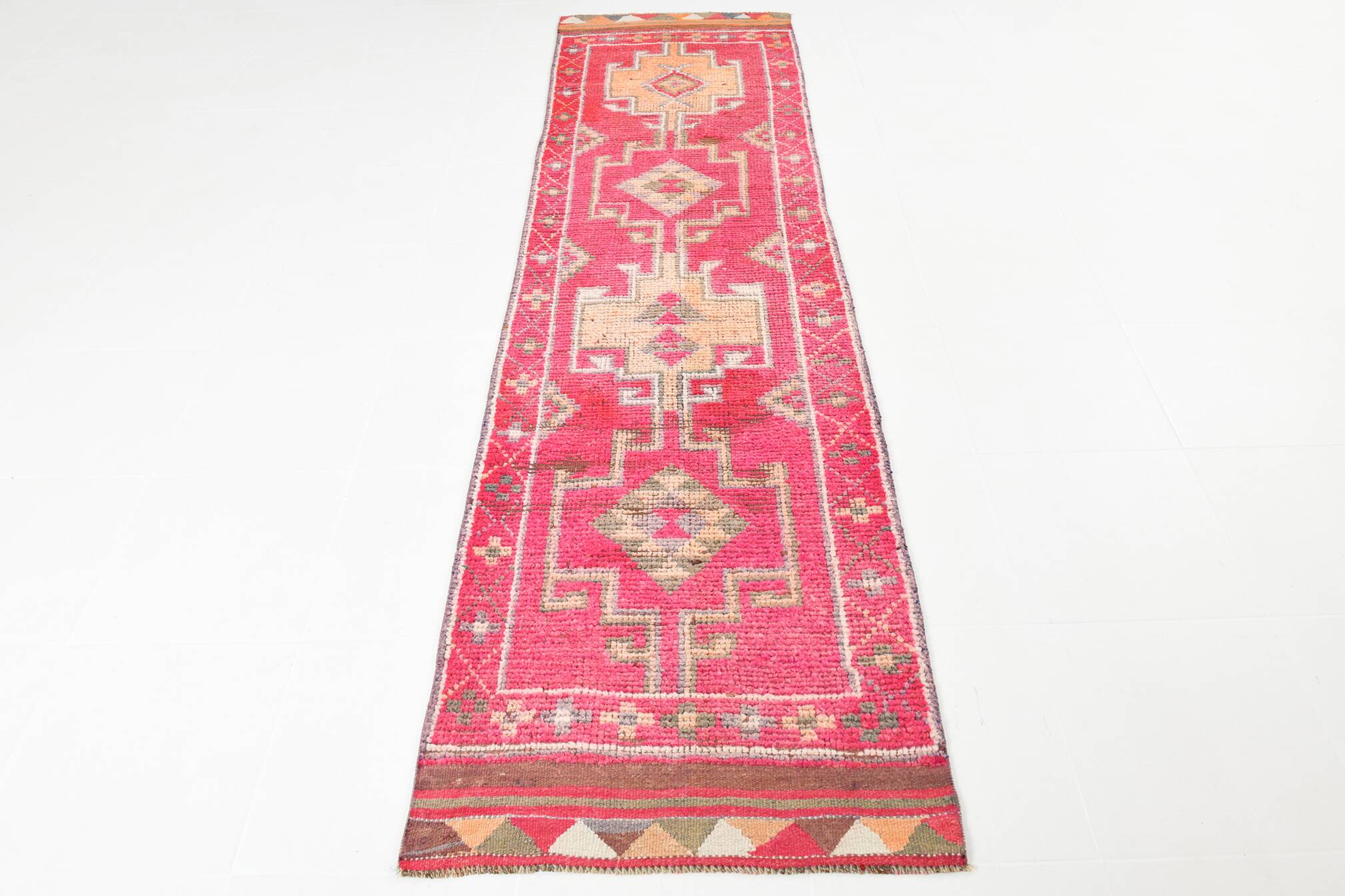 Red & Pink Hallway Vintage Runner Rug, 80x306Cm