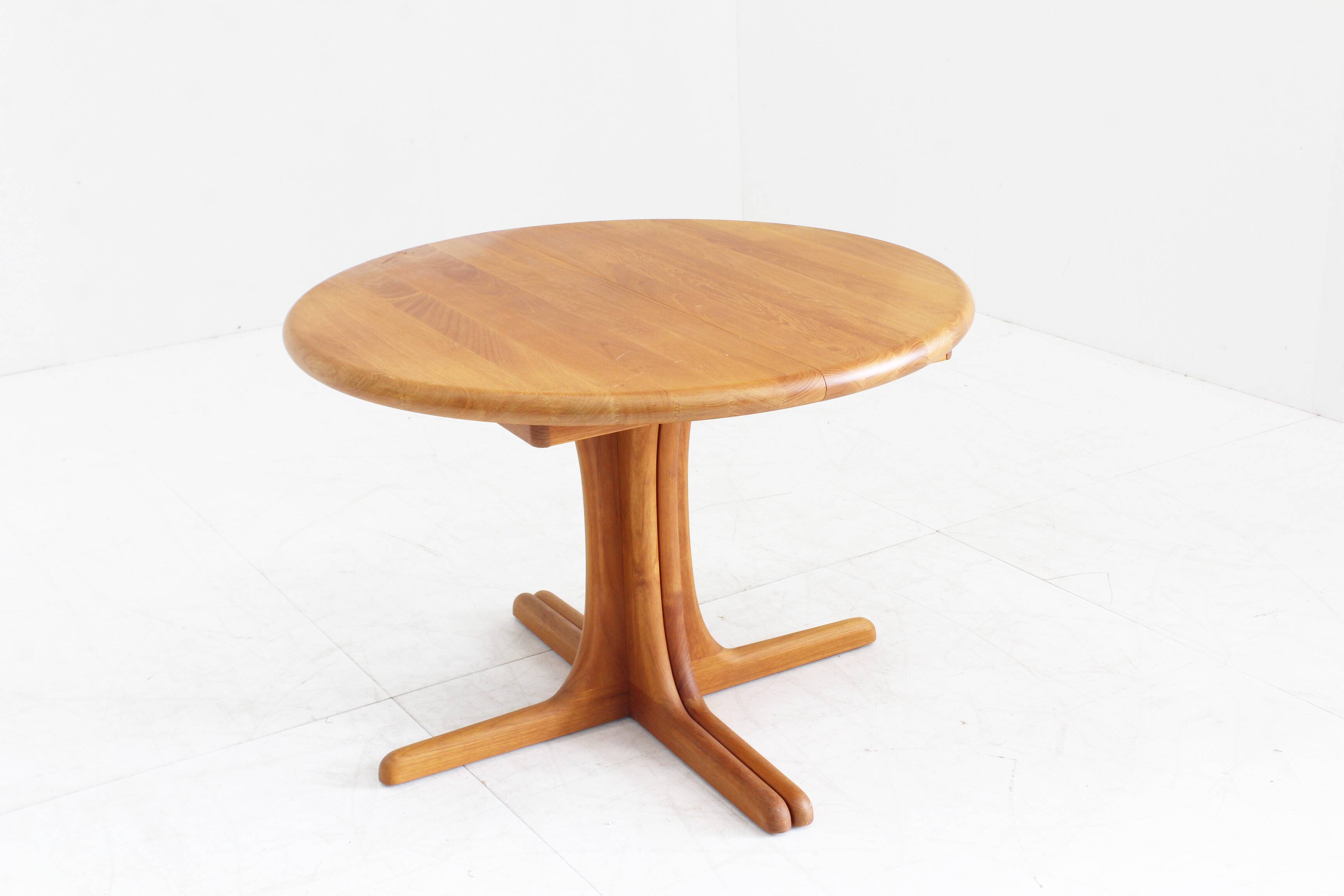Vintage Danish round extendable dining table solid teak 1960s