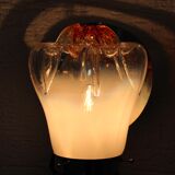Pair of opal glass and solid wood wall lamps