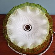 Art Deco suspension in white opaline with a scalloped design, 1920-30.