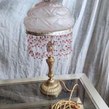 Art Deco globe opalin pink beaded lamp, 1920/30s