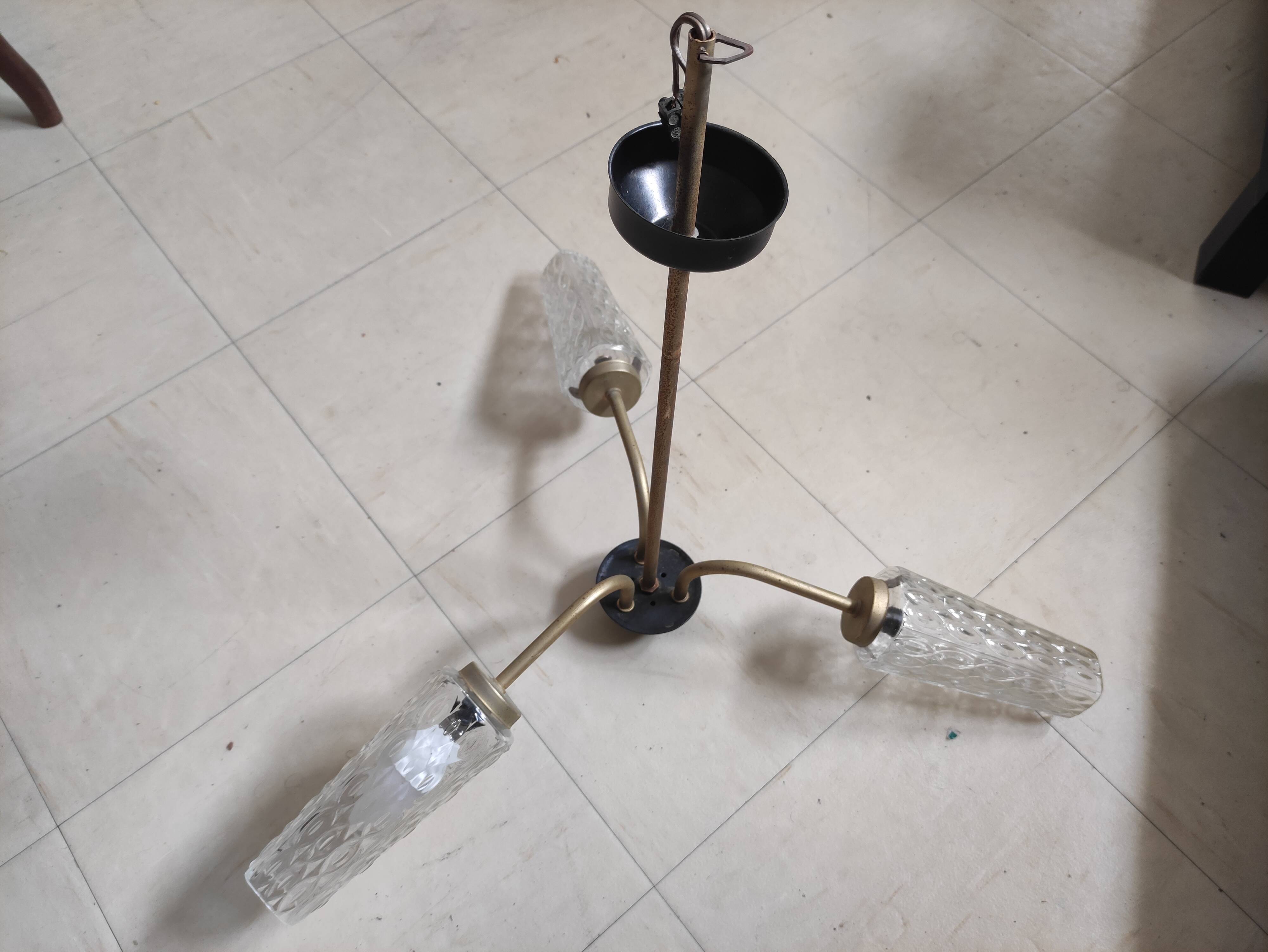 3-light glass globe chandelier, known as "tulip" glass.